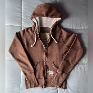 Vintage Cocoa Women’s Full-Zip Hoodie - Brown + Elephant Patch - SMALL | Y2K